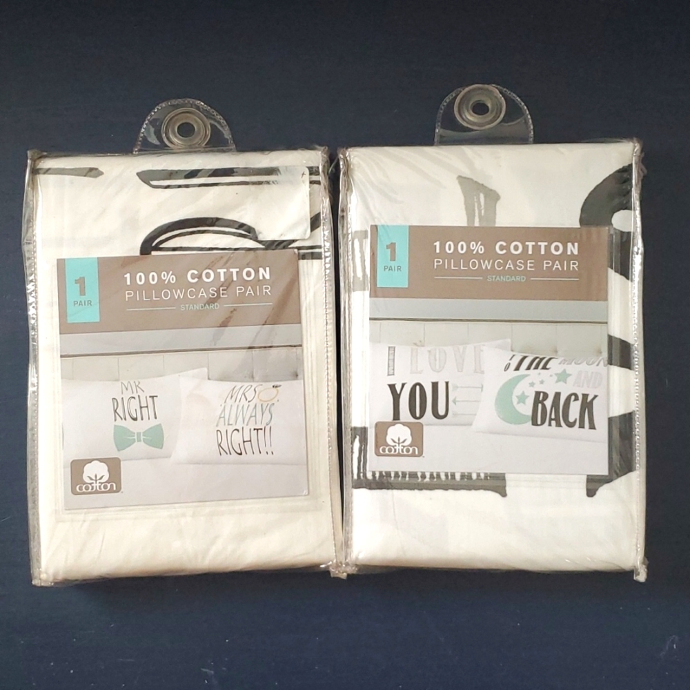 2 pairs 100% Cotton Bridal Standard Pillowcases